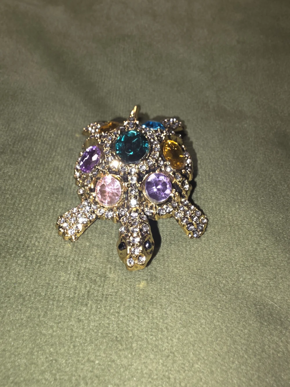 Gold-Tone Multicolor Crystal Turtle Brooch - Designer Style